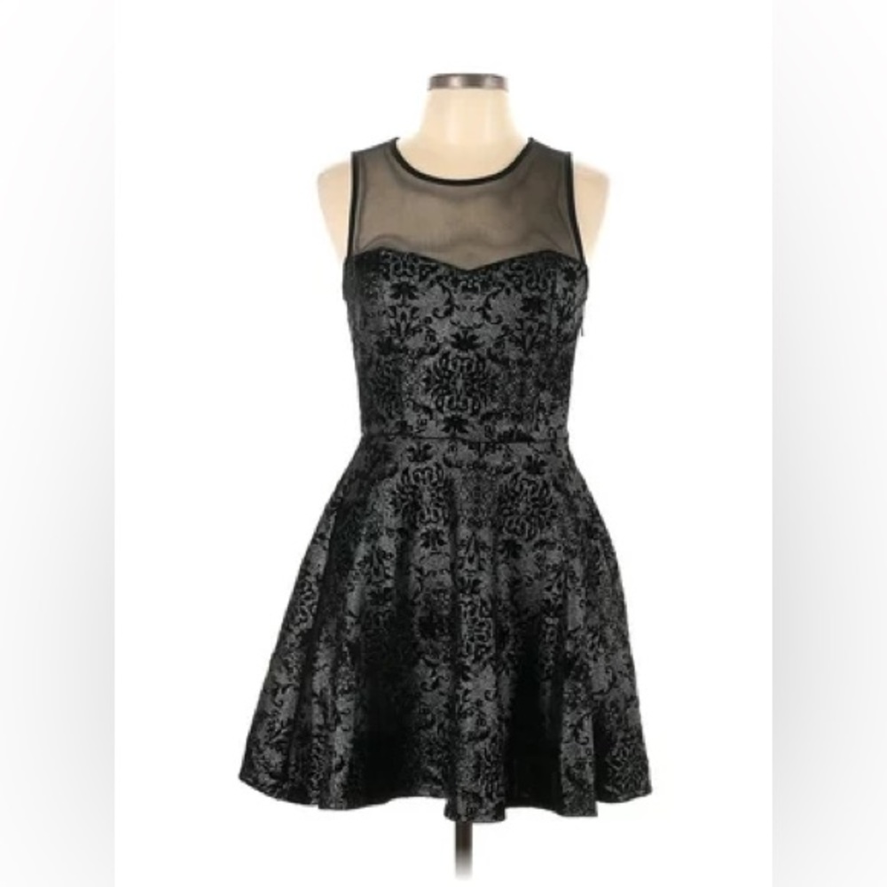 Three Pink Hearts Faux Brocade Print dress silver and black